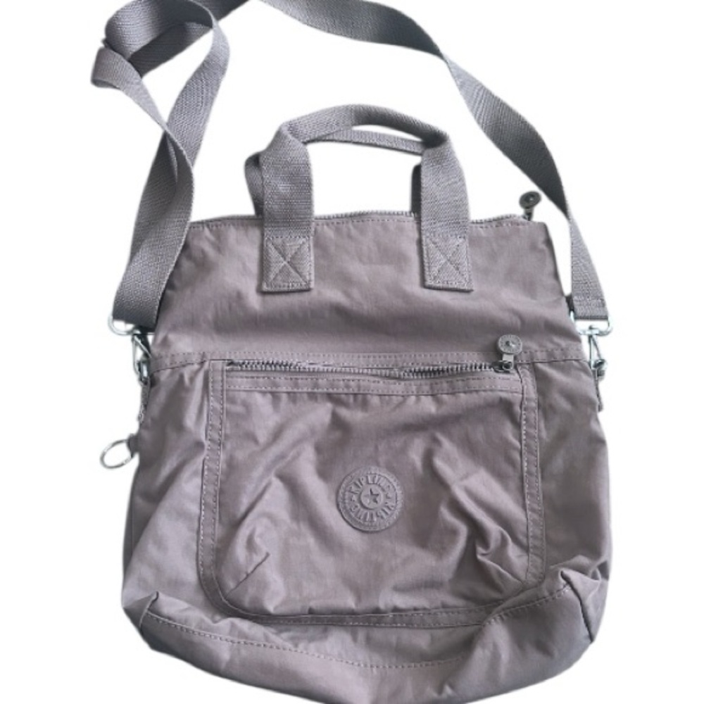 Kipling Eleva Nylon Convertible Crossbody Shoulder Tote Bag Gray EUC
